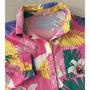 Jess Lea Shirt Women Sz L/XL Tropical Palm Leaf Print Button Down Blouse Relaxed